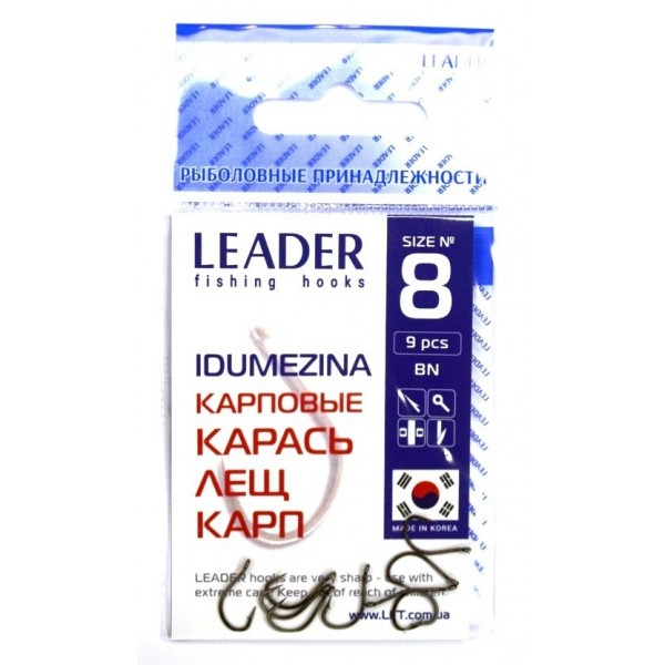 Гачки для риби, №8, Leader Idumezina, 9шт/уп, колір BN